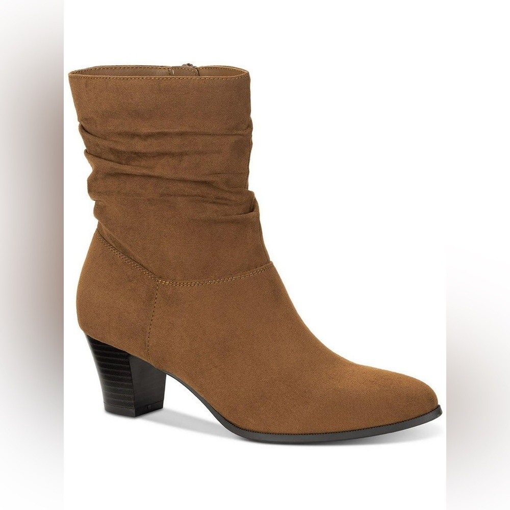 Style & Co. Brown Heeled Boots with‎ Ruched Design and Medium Height​